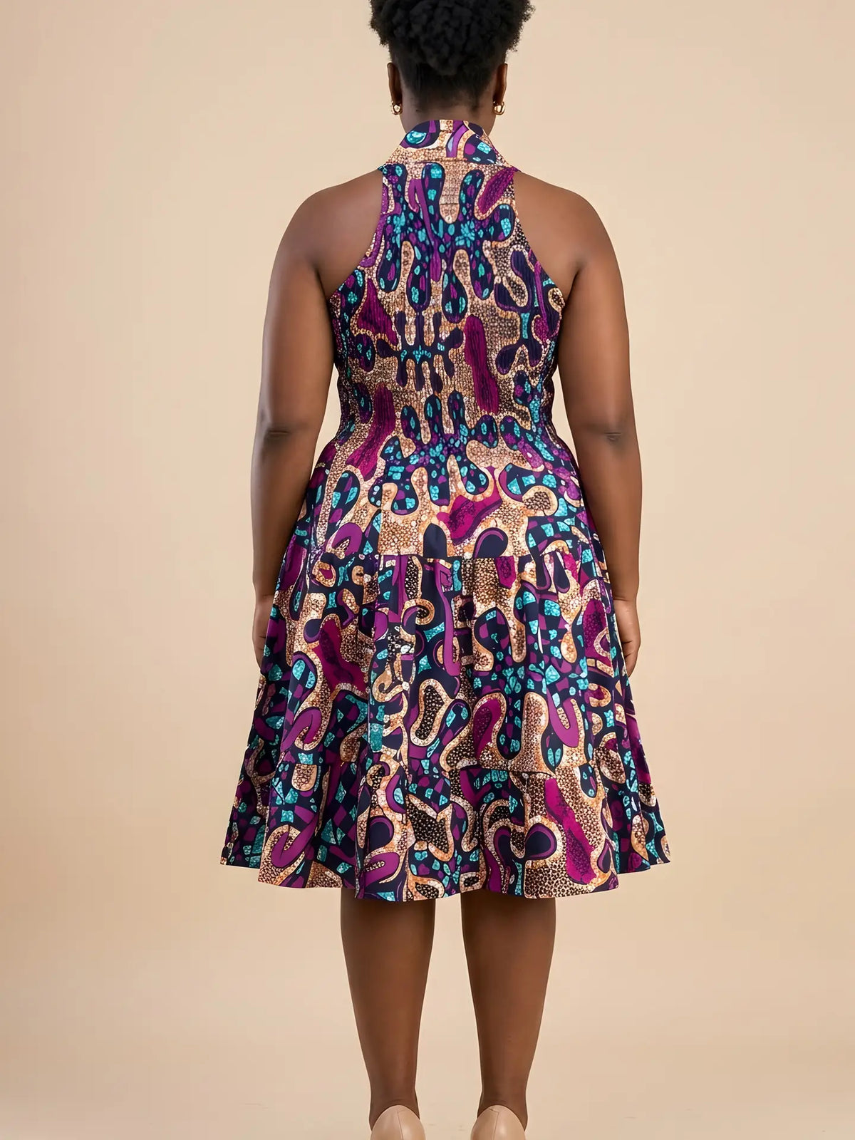 African Smocked Waist Fit and Flare Midi Dress