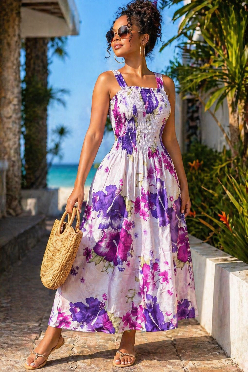 Floral Smocked Midi Dress